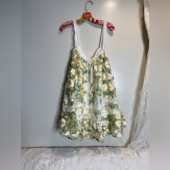 Free People For Love & Lemons Rachel Embroidered Lace Ruffles mini Dress XL - Picture 5 of 8